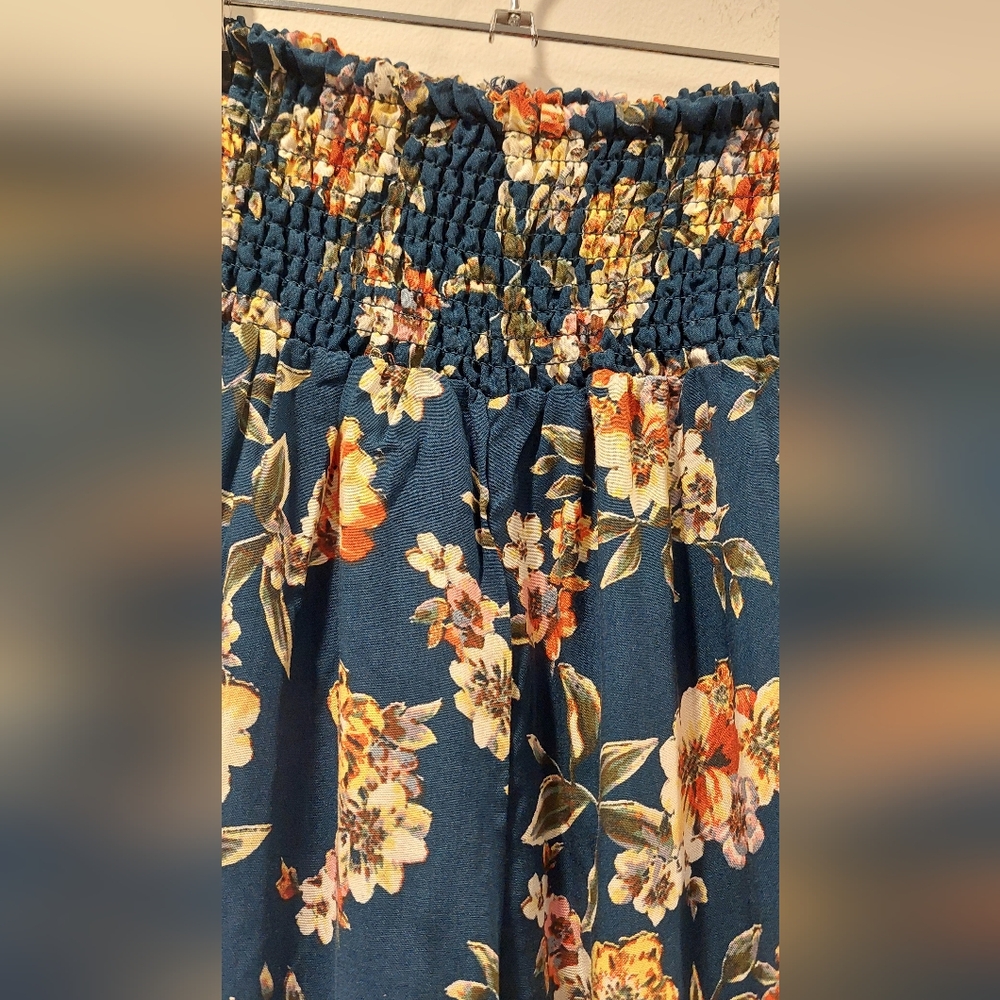 Floral A-Line Pants  in Teal and Orange - Picture 2 of 6